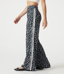 High Waisted Baggy Color Block Leopard Print Waffle Casual Pants with Pockets