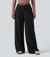 Crossover Low Rise Casual Baggy Pants with Pockets
