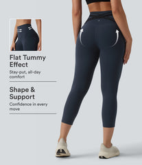 Halara Ultrasculpt™ High Waisted Tummy Control Crossover Back Capri Running Leggings with Pockets
