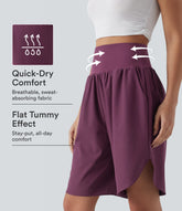 Breezeful™ High Waisted Tummy Control Split Hem Quick Dry Resort Shorts with Pockets