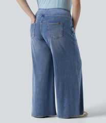Plus Size Halara Flex™ Mid Rise Draped Lyocell Washed Baggy Casual Jeans with Pockets