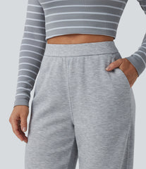SpacerTek™ High Waisted Straight Leg Casual Sweatpants with Pockets