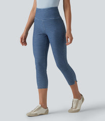Halara Flex™ High Waisted Tummy Control Split Stripes Denim Casual Capri Leggings with Pockets