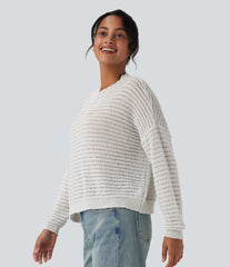 Round Neck Dropped Shoulder Relaxed Casual Sweater