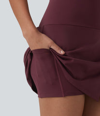 High Waisted Asymmetric Hem 2-in-1 A-line Mini Dance Skirt with Pockets