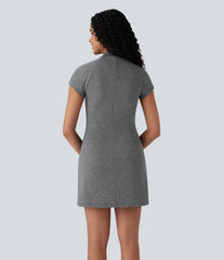 Stand Collar Cap Sleeve Slim Mini Casual Dress