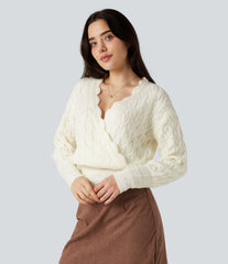 V Neck Long Sleeve Wrapped Casual Sweater