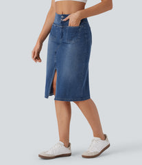 Halara Flex™ Mid Rise Pockets Straight Washed Denim Casual Skirt