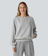 Round Neck Long Sleeve Cut Out Casual Sweatshirt with Pockets