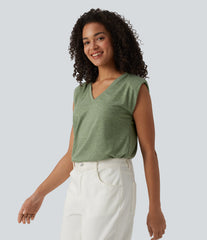 V-neck Cap Sleeve Casual Bodysuit with Shoulder Pads
