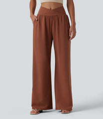SoftlyZero™ Airy Crossover High Waisted InstantCool Casual Baggy Pants with Pockets
