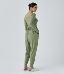 Scoop Neck Pocket Casual Harem Jumpsuit