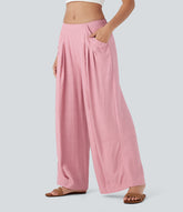 Mid Rise Pocket Wide Leg Casual Pants