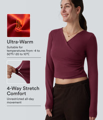 Halara HeatCore V-neck Long Sleeve Wrap Ruched Casual Warming Top