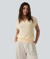 Polo Cap Sleeve Work Sweater