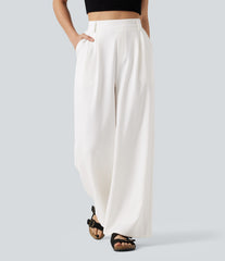 High Waisted Wide Leg Work Pants with Pockets