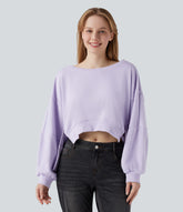 Boat Neck Long Sleeve High Low Casual Sweatshirt