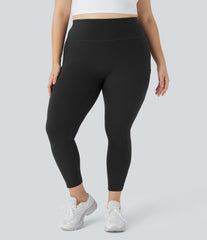 SoftlyZero™ High Waisted Double Pockets Plus Size Plain Yoga 7/8 Leggings-UPF50+