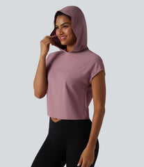 Hooded Cap Sleeve Cropped Breathable Mesh InstantCool Quick Dry Running Sports Top-UPF50+