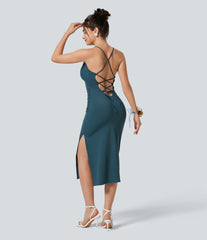 SoftlyZero™ Airy Crossover Ruched Lace Up Bodycon InstantCool Dress-UPF50+