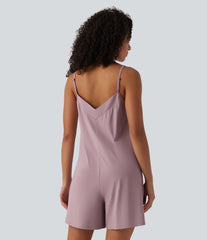 V Neck Casual Slip Romper with Pockets
