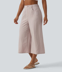High Waisted Cropped Casual Baggy Pants with Pockets