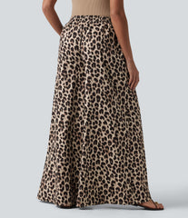 High Waisted Wide Leg Leopard Print Casual Pants with Pockets