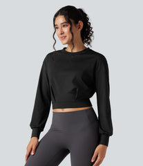 Round Neck Long Sleeve Cropped Yoga Top