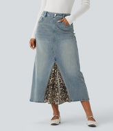 Halara Flex™ Mid Rise Contrast Leopard Mesh Midi Denim Casual A-line Skirt with Pockets