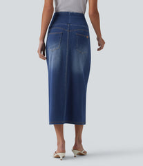 Halara Flex™ High Waisted Tummy Control Denim Midi Casual Skirt with Pockets