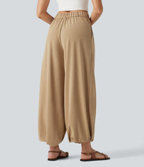 High Waisted Waffle Casual Balloon Joggers with Pockets