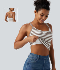U Neck Built-in Bra Stripe Casual Tank Top