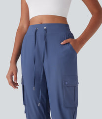 High Waisted Drawstring Quick Dry Dance Pedal Pusher Cargo Joggers with Pockets