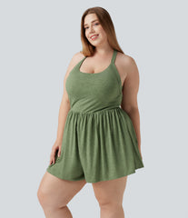 Plus Size Padded 2-in-1 Romper with Pockets-Easy Peezy Edition