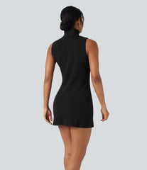High-neck Sleeveless Mini Work Sweater Dress