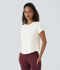 Contrast Mesh Hem Short Sleeve InstantCool Yoga Sports Top-UPF50+