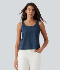 Halara Flex™ U Neck Denim Casual Tank Top with Pocket
