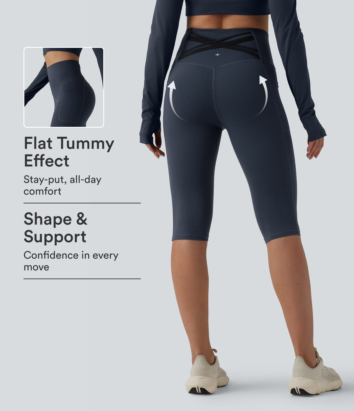Halara Ultrasculpt™ High Waisted Tummy Control Crossover Back Pedal Pusher Running Leggings with Pockets