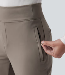 Mid Rise Fleece Work Flare Pants with Zip Pockets