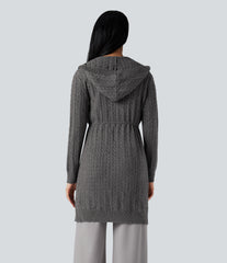 Hooded Long Sleeve Drawstring Casual Longline Cardigan