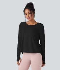 SoftlyZero™ Airy Round Neck Long Sleeve Thumb Hole Cut Out InstantCool Yoga Sports Top