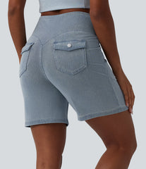 Halara Flex™ High Waisted Tummy Control Denim Casual Bermuda Shorts 7'' with Pockets
