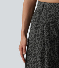 Mid Rise Leopard Print Casual Barrel Leg Pants with Pockets