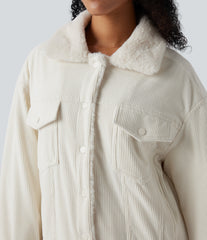 Long Sleeve Corduroy Casual Sherpa Jacket with Pockets