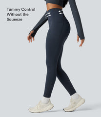 Halara Ultrasculpt™ Heat High Waisted Tummy Control Crossover Back Fleece Running Leggings with Pockets