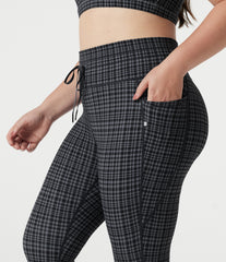 Plus Size Halara UltraSculpt™ Check Plaid Print High Waisted Drawstring Yoga Leggings with Pockets