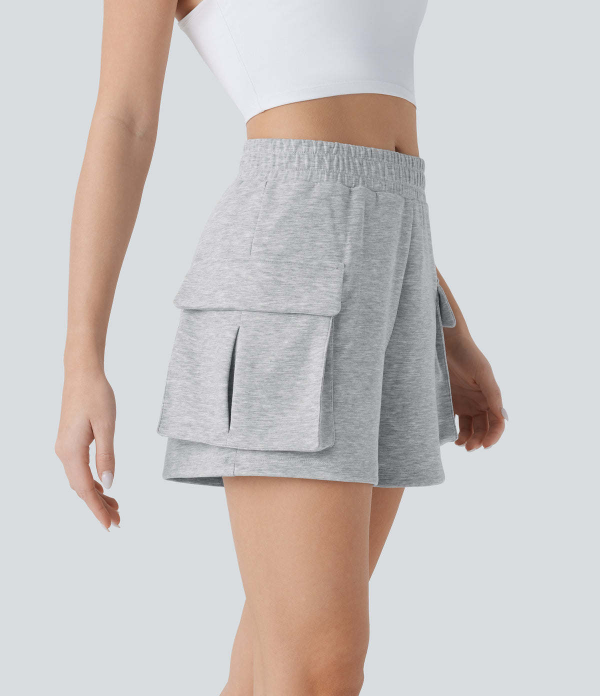 High Waisted Flap Pocket Yoga Cargo Sweat Shorts
