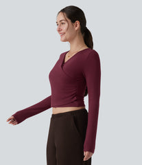 Halara HeatCore V-neck Long Sleeve Wrap Ruched Casual Warming Top
