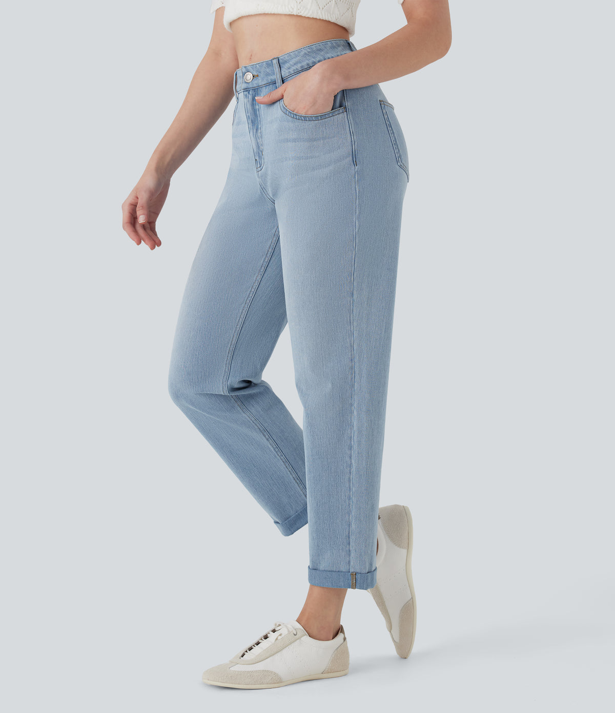 Halara Flex™ Mid Rise Straight Leg Washed Casual Jeans with Pockets