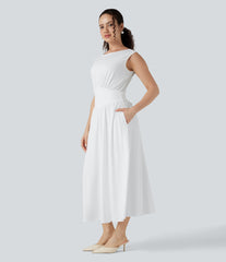 Tummy Control Sleeveless Tie Back Midi Bridesmaid and Wedding Guest Dress